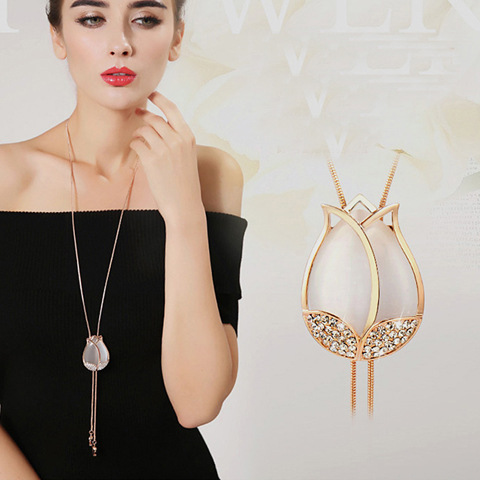 Korean-style fashionable and versatile sweater chain long necklace, with a unique and elegant style and a high-end feel. Blue crystal flower tassel decoration pic 6