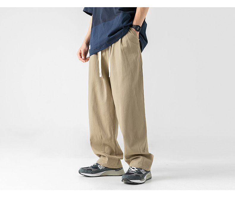 Japanese-style pure cotton casual pants for men in spring 2024, featuring a retro double pleated design and versatile long pants for men pic 35