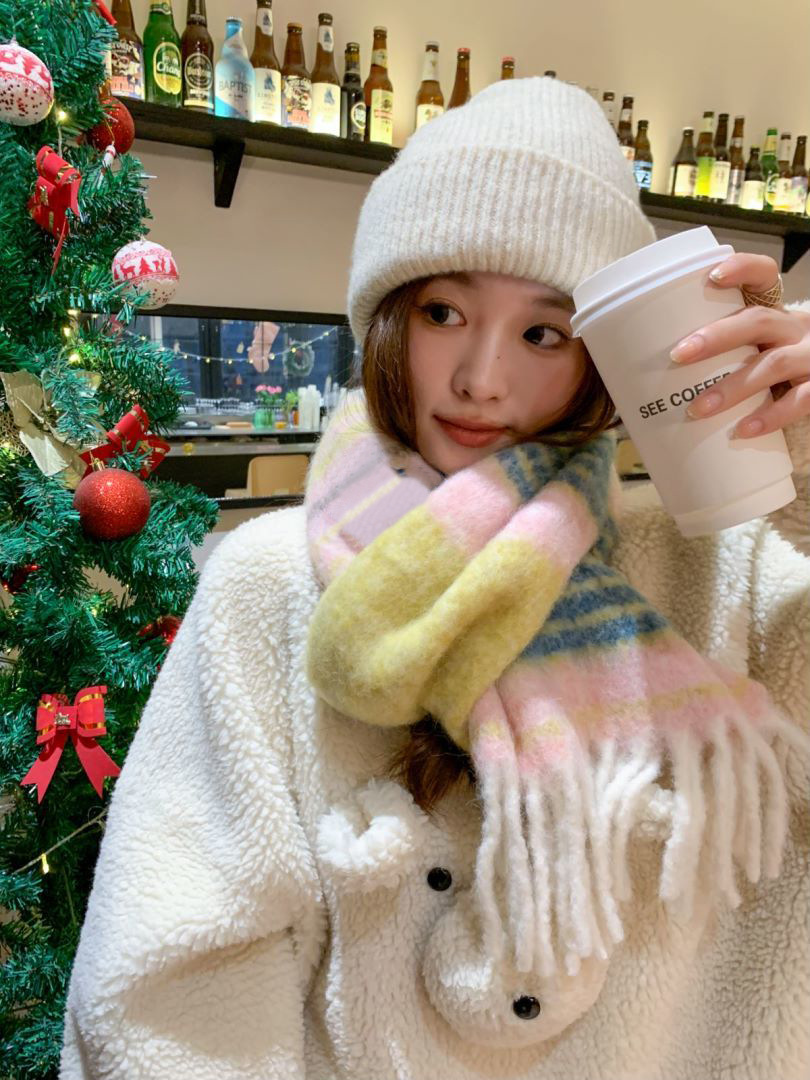 2024秋冬季新款高级感格纹大围巾女韩版学生百搭披肩拼色保暖围脖详情5