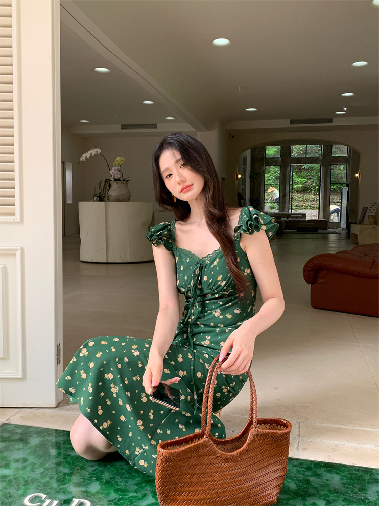 秀熙熙十三行2024夏季新款气质印花复古高腰短袖连衣裙女BS88041详情9