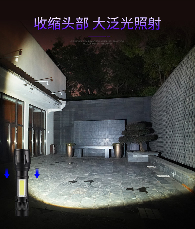 Cross-border exclusive flashlight, strong light rechargeable zoom, aluminum alloy side light strip, pen holder, long-range shooting, outdoor home small pic 8