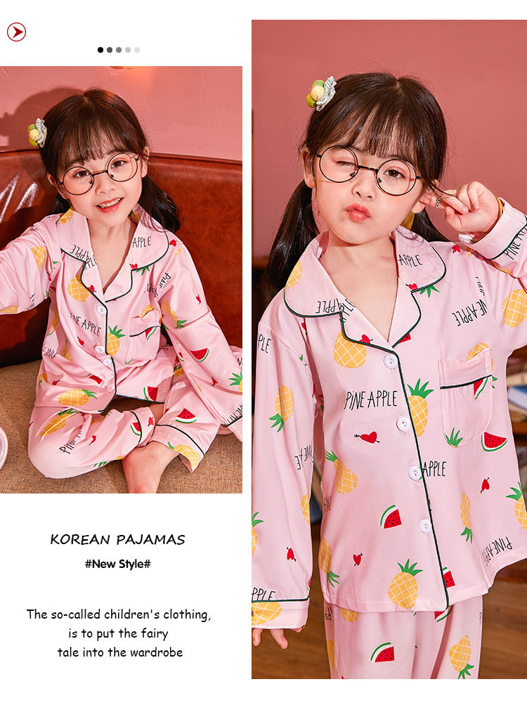 儿童睡衣女孩春夏长袖翻领牛奶丝套装开衫宝宝卡通外贸男童家居服详情10
