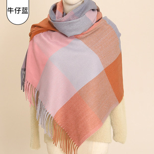 韩版秋冬季加厚女士格子围巾长款保暖仿羊绒流苏围巾披肩厂家批发详情10