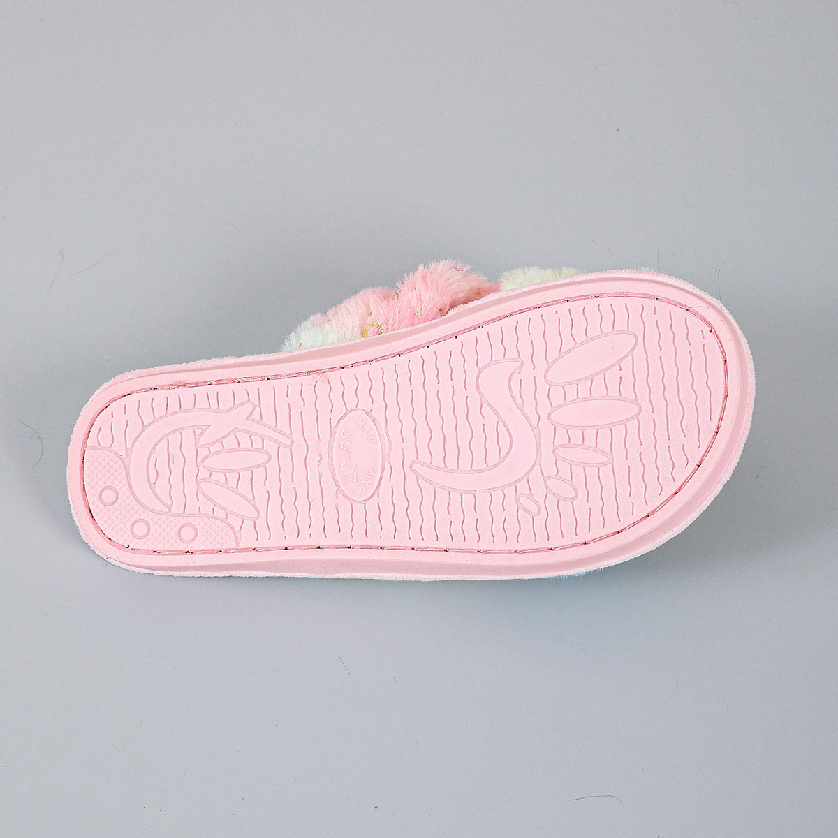 亚马逊交叉彩色毛毛绒拖鞋2024秋冬新款室内保暖棉鞋漏趾毛毛拖鞋详情2