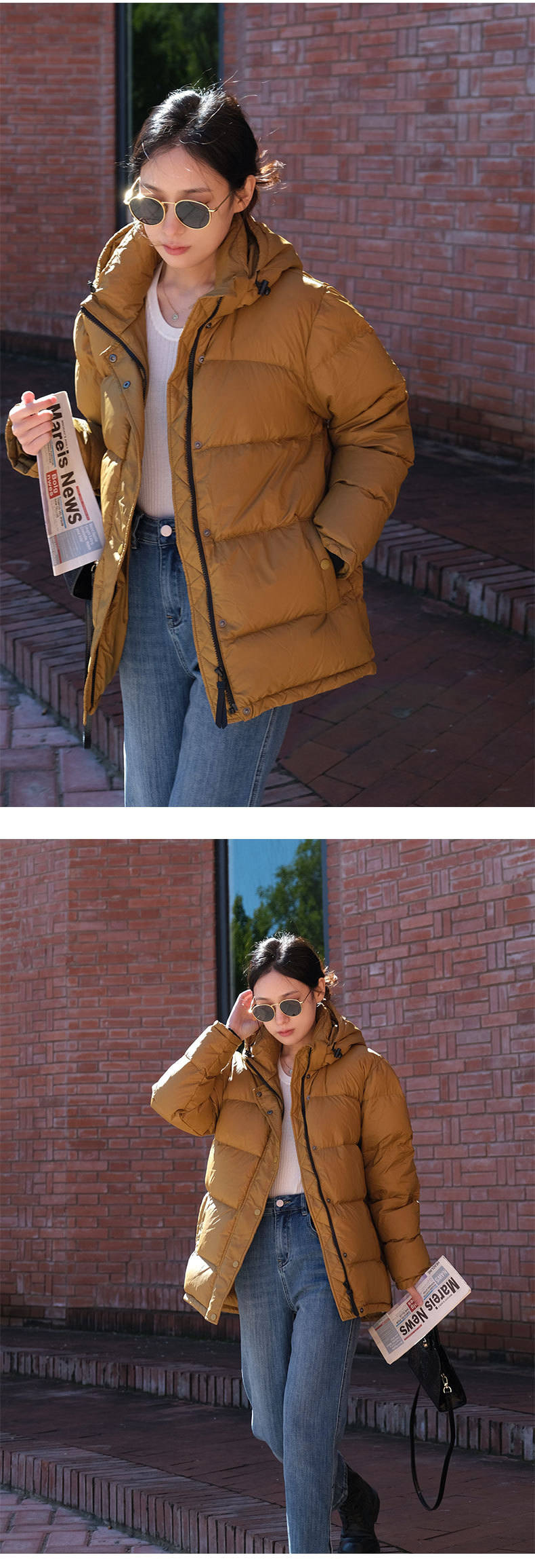 The cold-proof magic weapon, the 700-peng 90 white goose down thickened warm loose short hooded bread down jacket for women in winter pic 9