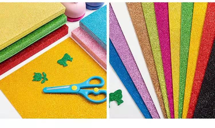 批发A4金粉带胶海绵纸儿童学生 diy手工材料纸益智闪光金葱泡沫纸详情8