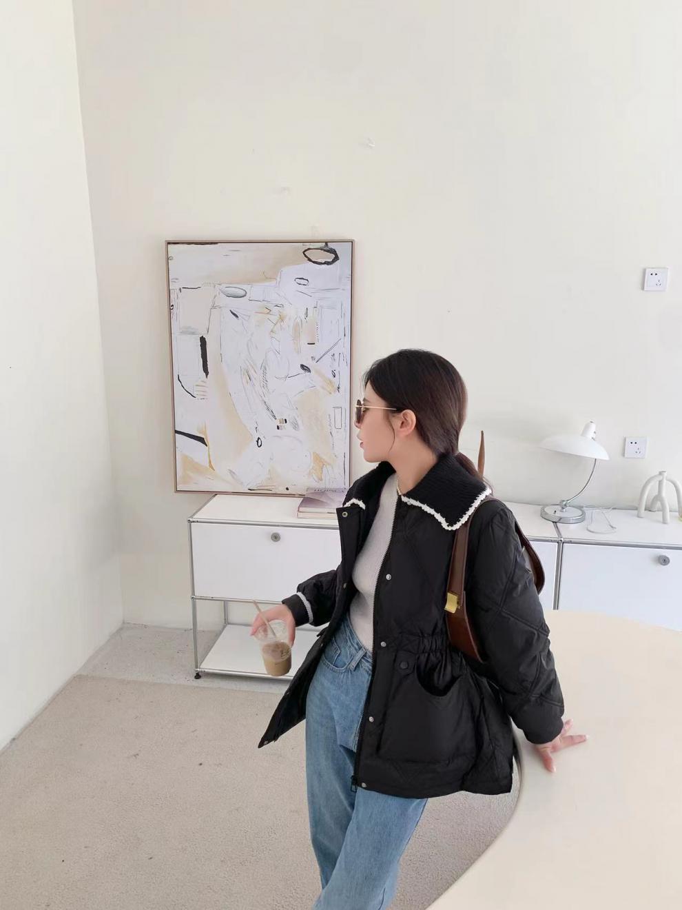 2022新款羽绒服女小香风短款韩版针织娃娃领时尚小个子冬外套潮详情17