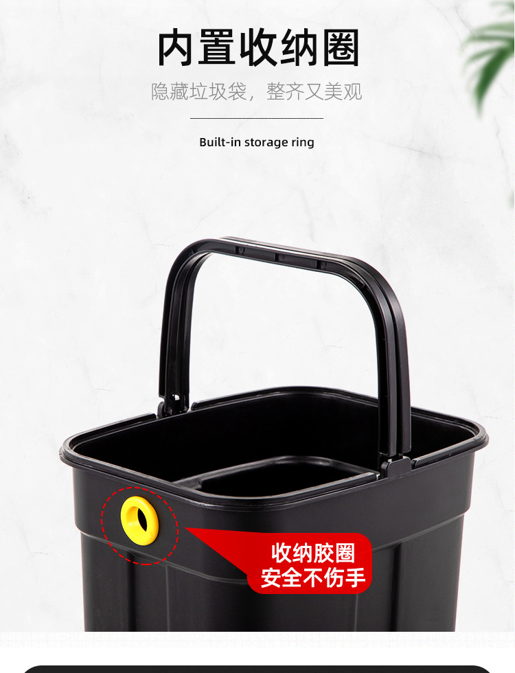 家尚嘉批发简约现代家用厨房客厅卫生间无盖压圈方形不锈钢垃圾桶详情13