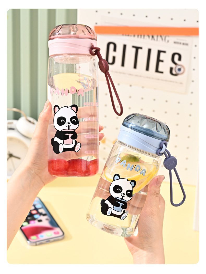 新款熊猫水杯开学季学生夏季塑料水杯批发女ins带滤网运动水杯详情9
