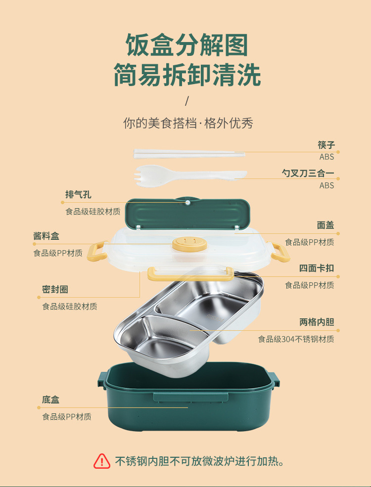 304不锈钢学生食品级塑料饭盒 创意酱料盒健康轻食便携便当盒餐盒详情24