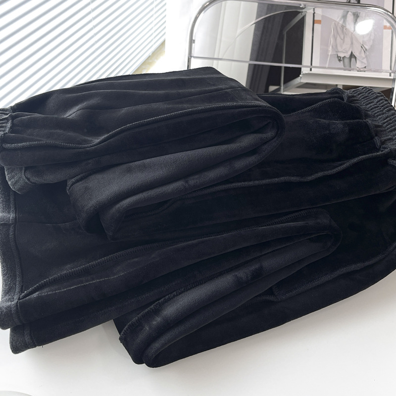 Black wide-leg pants for women in spring and autumn, high-waisted, sagging straight-leg casual pants for slimming, versatile, floor-length, fleece snowflake glutinous rice pants pic 7