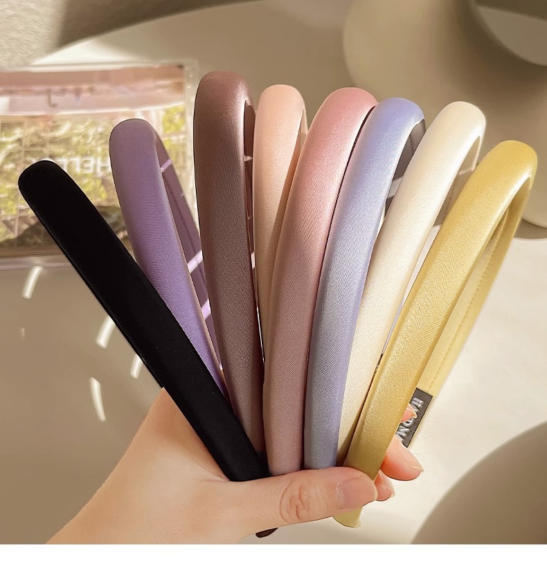 Spring new solid-color satin hair band for women, high head pressure headband, high-end and light luxury hair tie and hairpin headwear pic 19