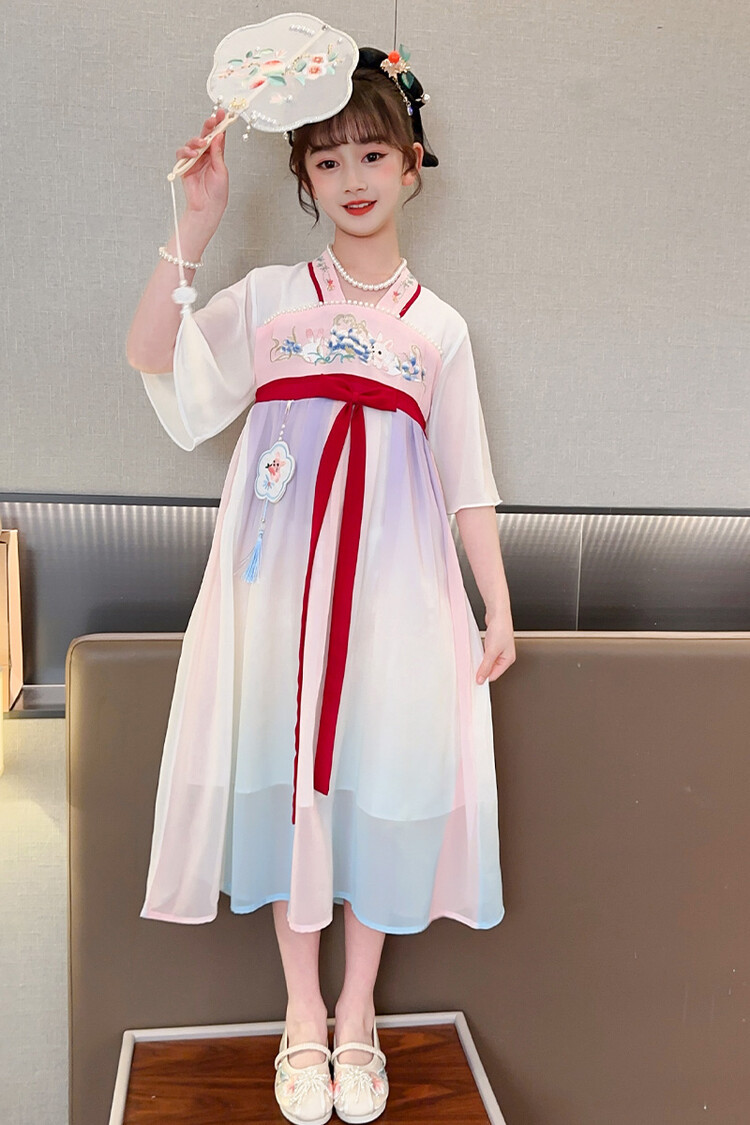 汉服女童春薄款中国风襦裙连衣裙古装超仙春季小女孩儿童唐装批发详情10