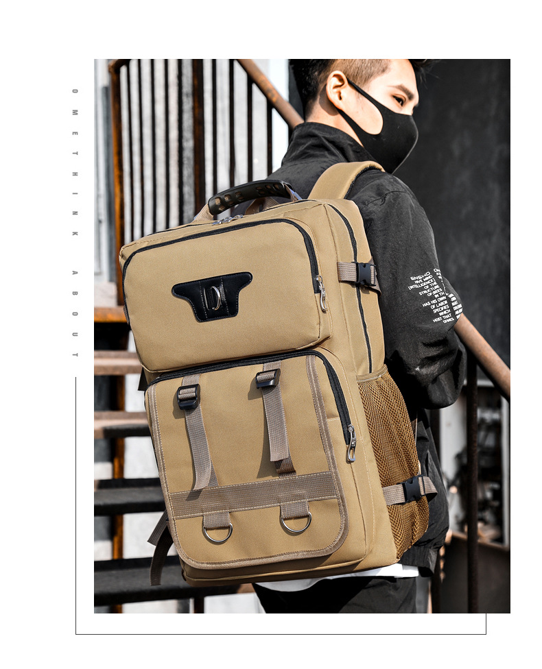 跨境新款个性潮男士功能多帆布双肩包大容量户外透气耐磨旅行背包详情13