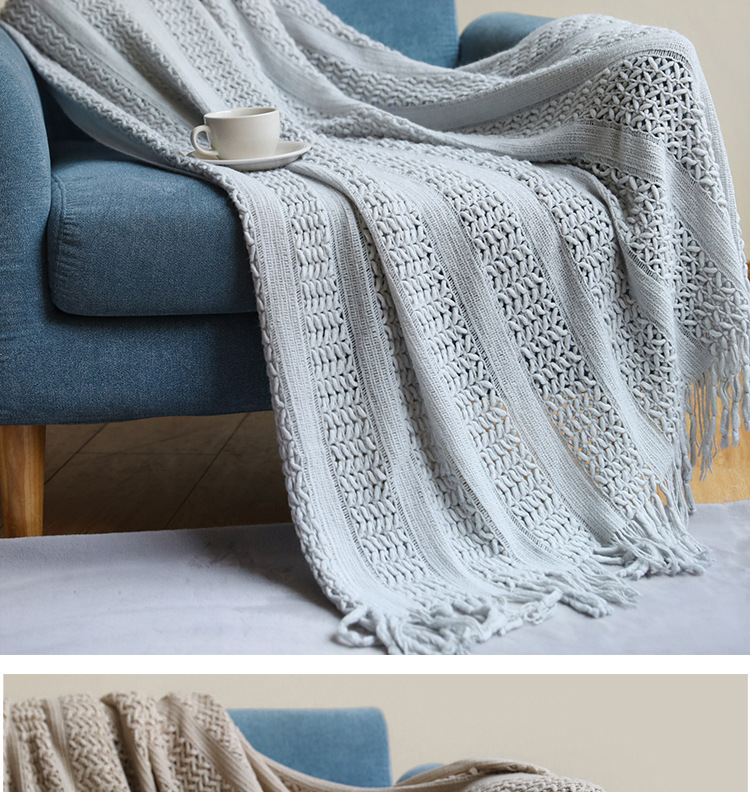 Nordic sofa blanket, cover blanket, knitted blanket, homestay hotel throw blanket, bed tail towel, hollowed-out blanket, bed tail blanket, lap blanket pic 30
