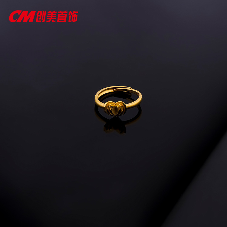 Chuangmei Jewelry offers a simple and retro heart-shaped wedding ring for women, with a 24k gold matte finish and adjustable opening. Wholesale pic 3