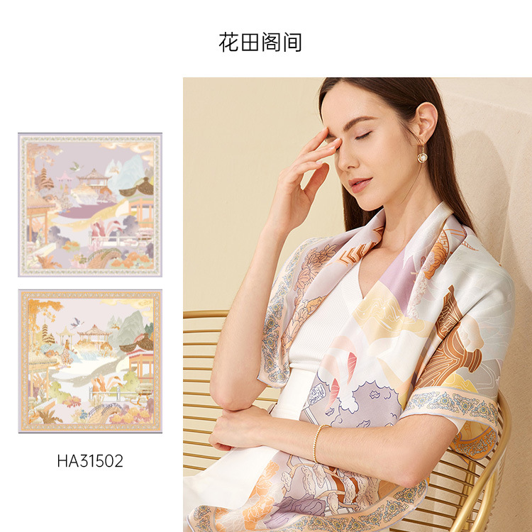 Double-sided digital silk large square scarf 90cm, Chinese style scarf, heavyweight 16mm mulberry silk scarf processing on behalf of others pic 8