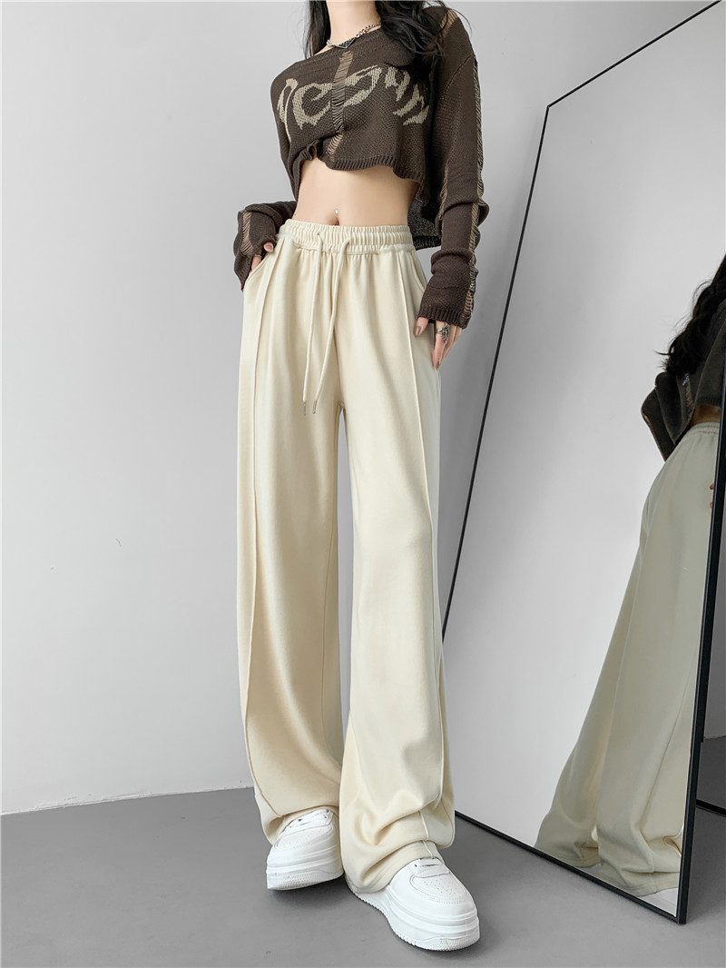 (Glutinous rice wide-leg pants) High-waisted, sagging, straight-leg wide-leg floor-length pants with a design sense, grey casual pants, trendy ins pic 8