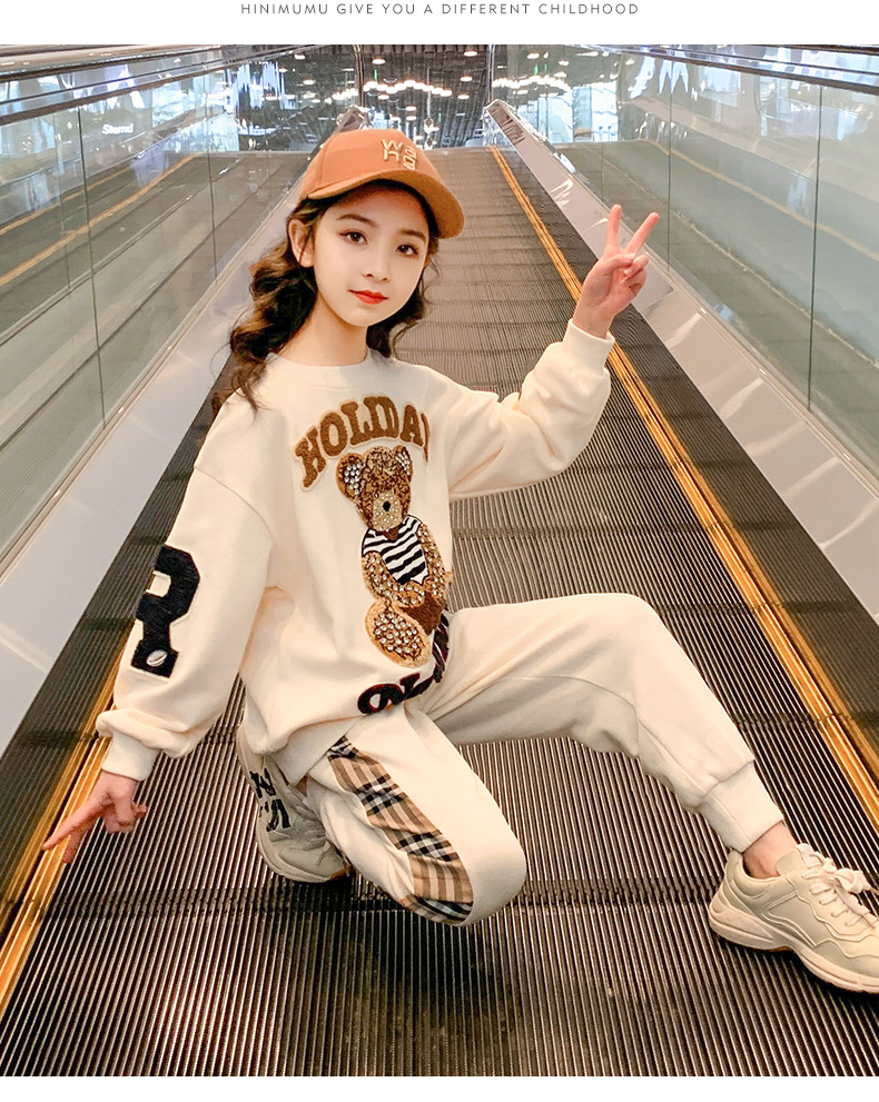 韩版女童春装运动2022新款洋气时髦网红童装女孩中大童卫衣两件套详情18
