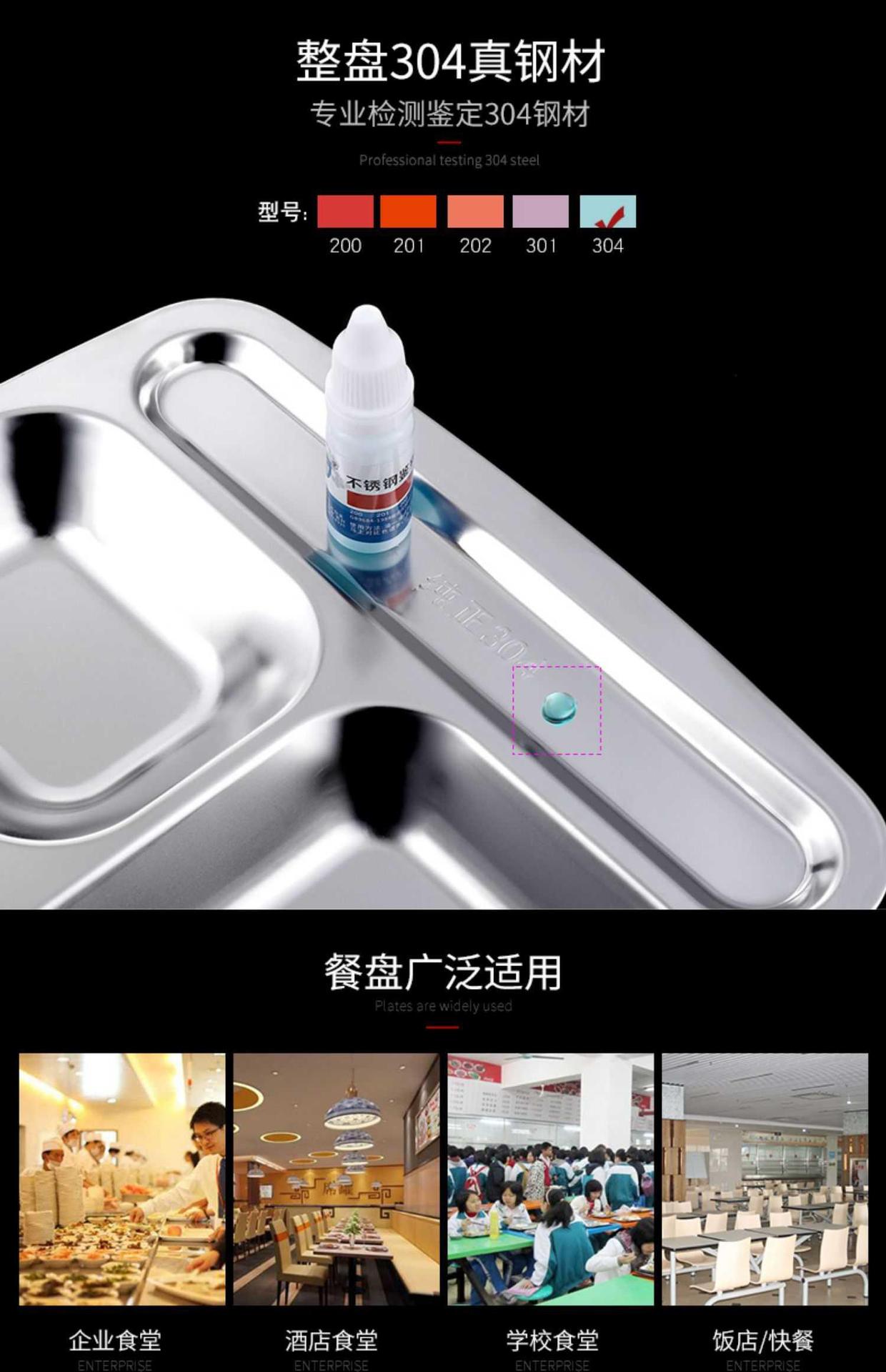 Wholesale 304 stainless steel fast food plates, square compartments for student canteens, student meal plates with customizable logos pic 6