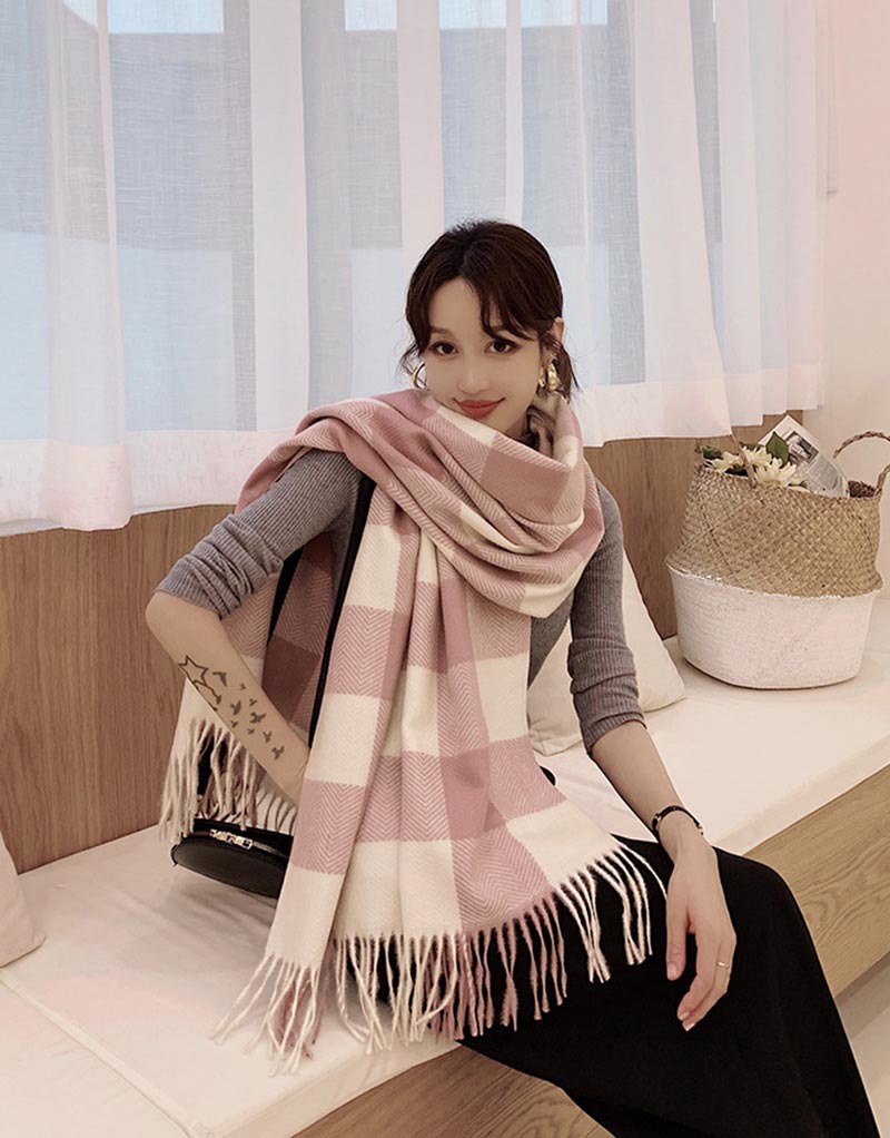 2020格子围巾秋冬季新款双面仿羊绒女加厚长款保暖披肩时尚百搭详情10