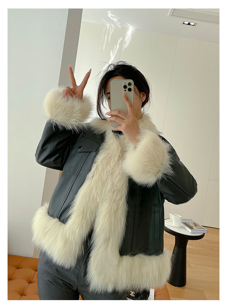 海宁秋冬新款仿狐狸毛皮草外套女宽松显瘦短款仿绵羊皮时尚皮衣女详情7