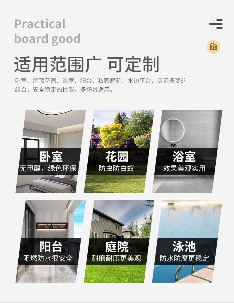批发塑木板围栏栅栏格栅木塑板条花箱地板实心装饰板材护墙板防水详情5