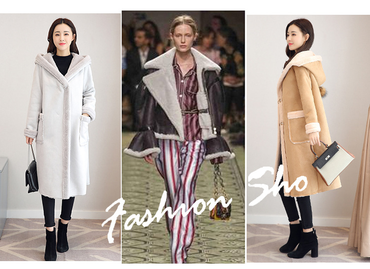 羊羔毛外套女中长款韩版冬季新款加绒加厚连帽鹿皮绒大衣详情3