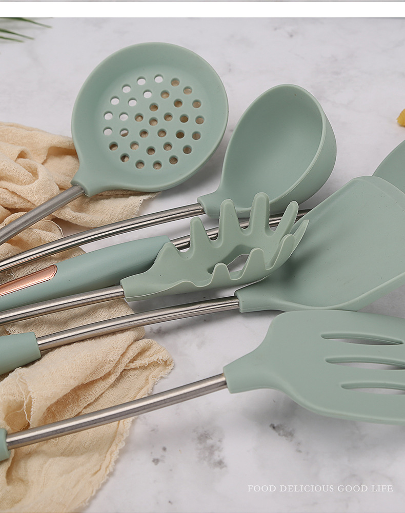 硅胶厨具7件套装 北欧风炒菜铲子家用锅铲炒勺子汤勺厨房厨具用品详情9