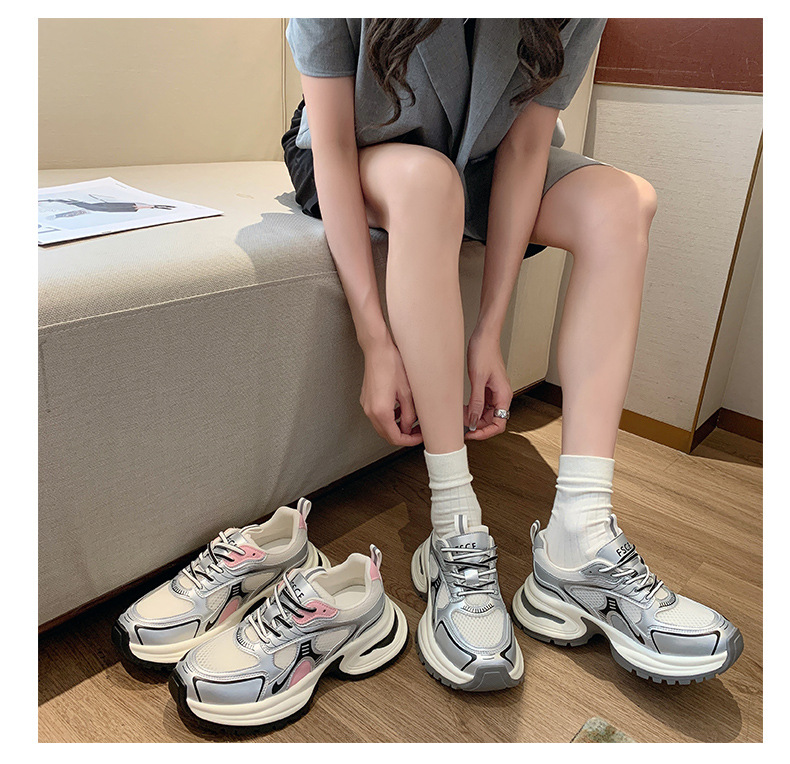 单网透气老爹鞋女2024年新款潮牌拼色厚底小个子百搭休闲运动鞋详情13