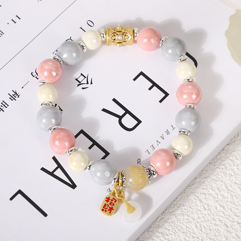 Classical incense ash porcelain glazed heart bracelet Macaron series wealth and good fortune bracelet for men and women single-circle cultural and artistic jewelry pic 8