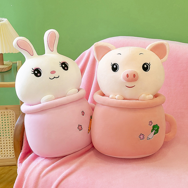 Cartoon rabbit, panda, cute piggy, milk tea cup, dual-purpose throw pillow blanket, two-in-one blanket, office midday rest pillow pic 33