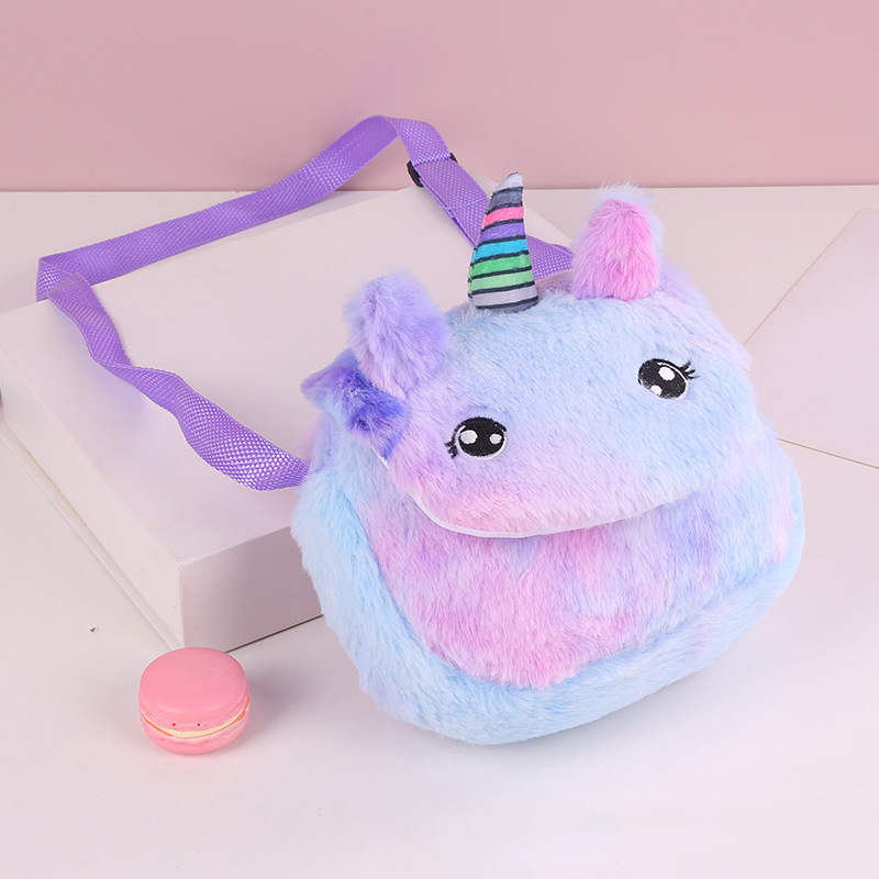 A popular little princess plush unicorn single-shoulder crossbody bag, a cute little schoolbag with a childlike and girlish heart, and a cartoon coin purse pic 6