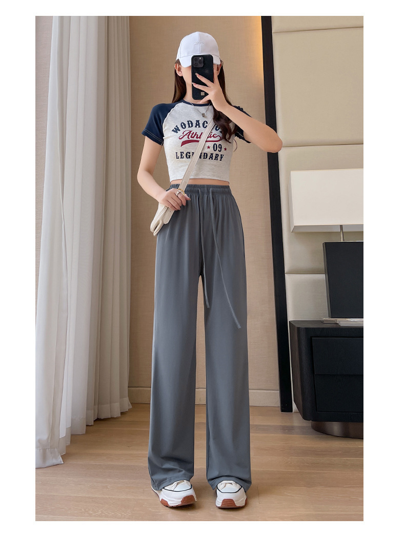 UPF50+夏季薄款冰丝运动裤女高腰宽松直筒休闲阔腿居家凉凉防晒裤详情26