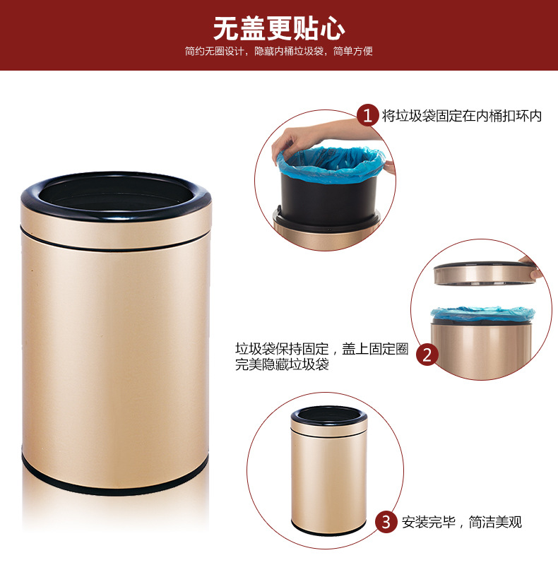 Creative trash can, double-layer thickened PP round storage bucket, household stainless steel trash can pic 5