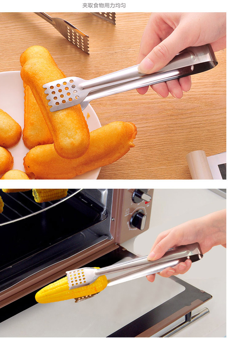Factory wholesale stainless steel food tongs, extended baking bread tongs, steak tongs, barbecue tongs, thickened and heat-resistant pic 5