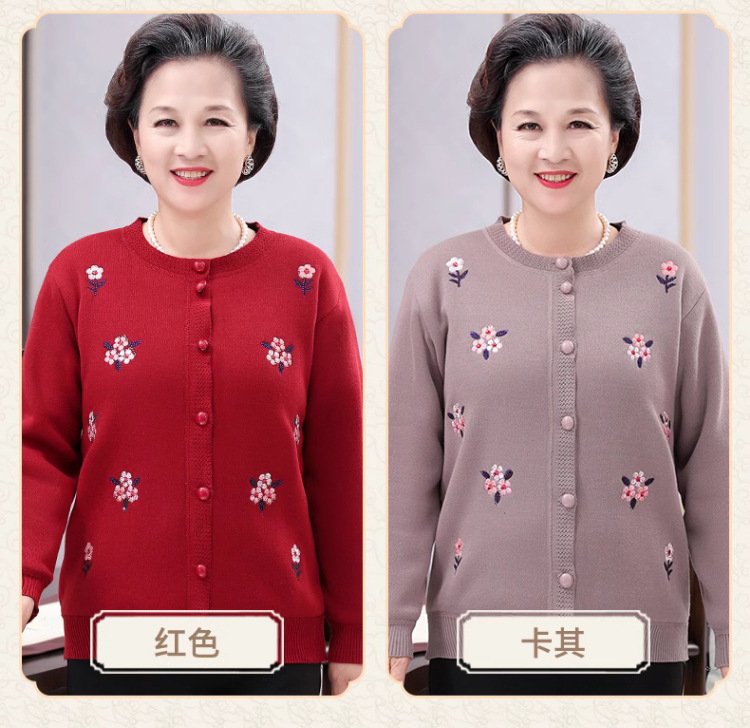 中老年人秋装针织衫外套女奶奶毛衣开衫加绒加厚妈妈冬装老人衣服详情7