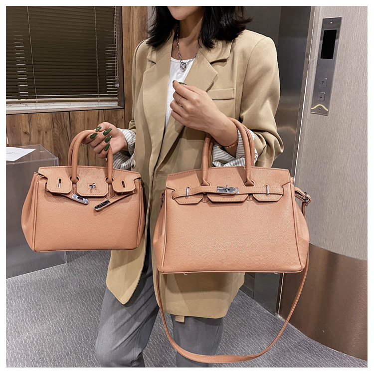 Lychee pattern platinum bag 2021 new style Kelly bag for brides, wedding bags and women, large capacity hand-held bag, shoulder crossbody, soft surface pic 24