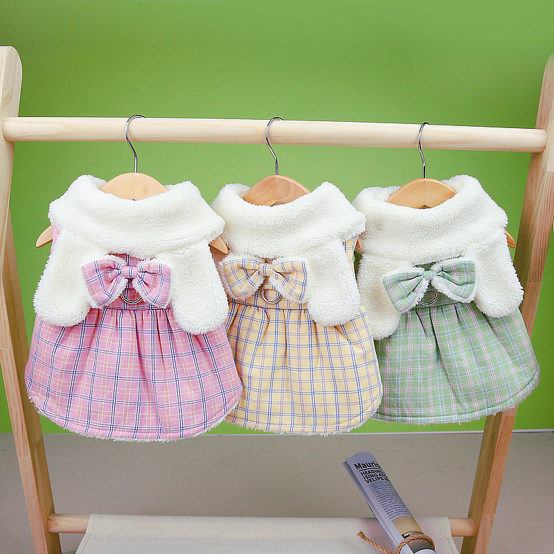 New sweet and ladylike checkered cotton dress for pet clothing in autumn and winter, cat dress that can be hung and pulled, 23 White Rabbit cotton dress pic 6