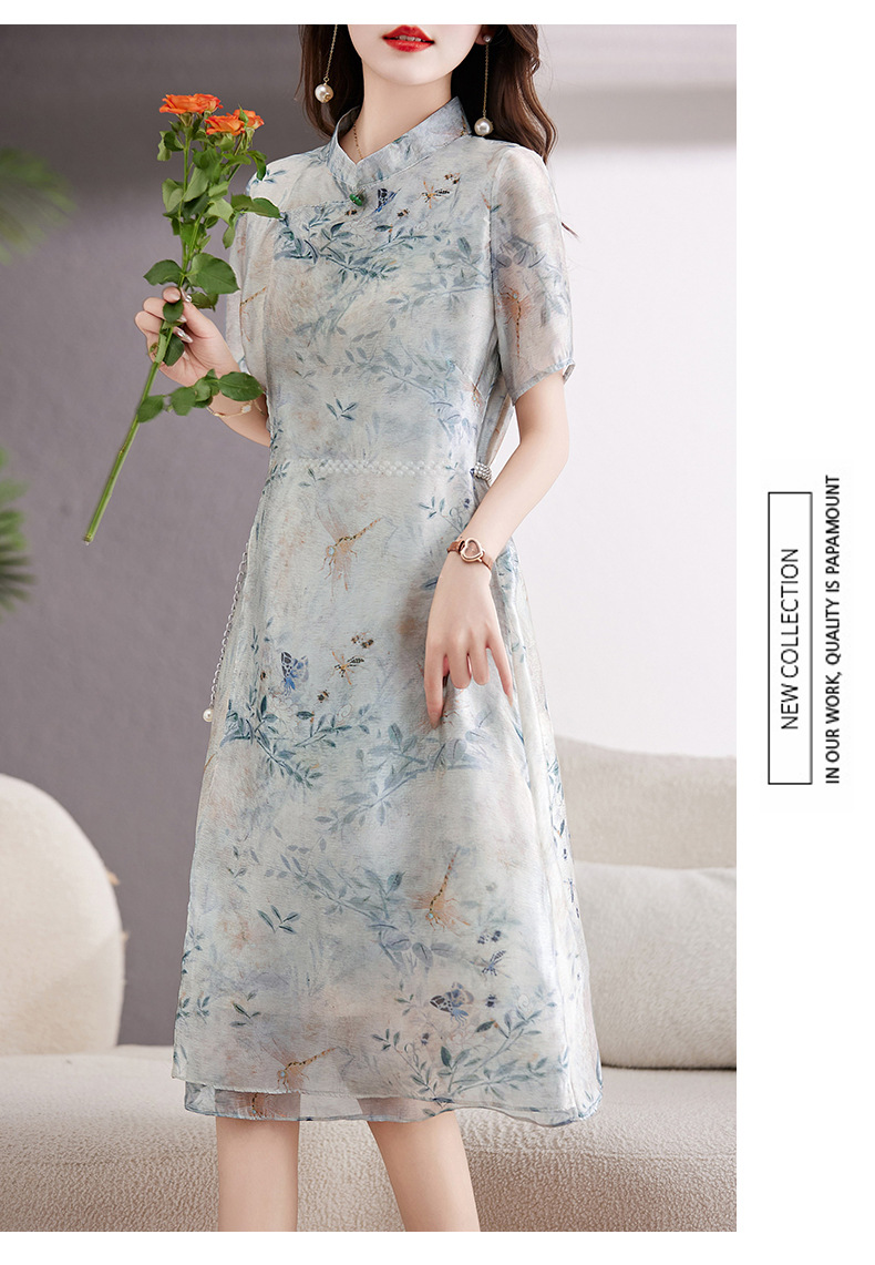 新中式国风改良旗袍连衣裙女夏2023新款显瘦气质中年妈妈薄纱裙子详情20