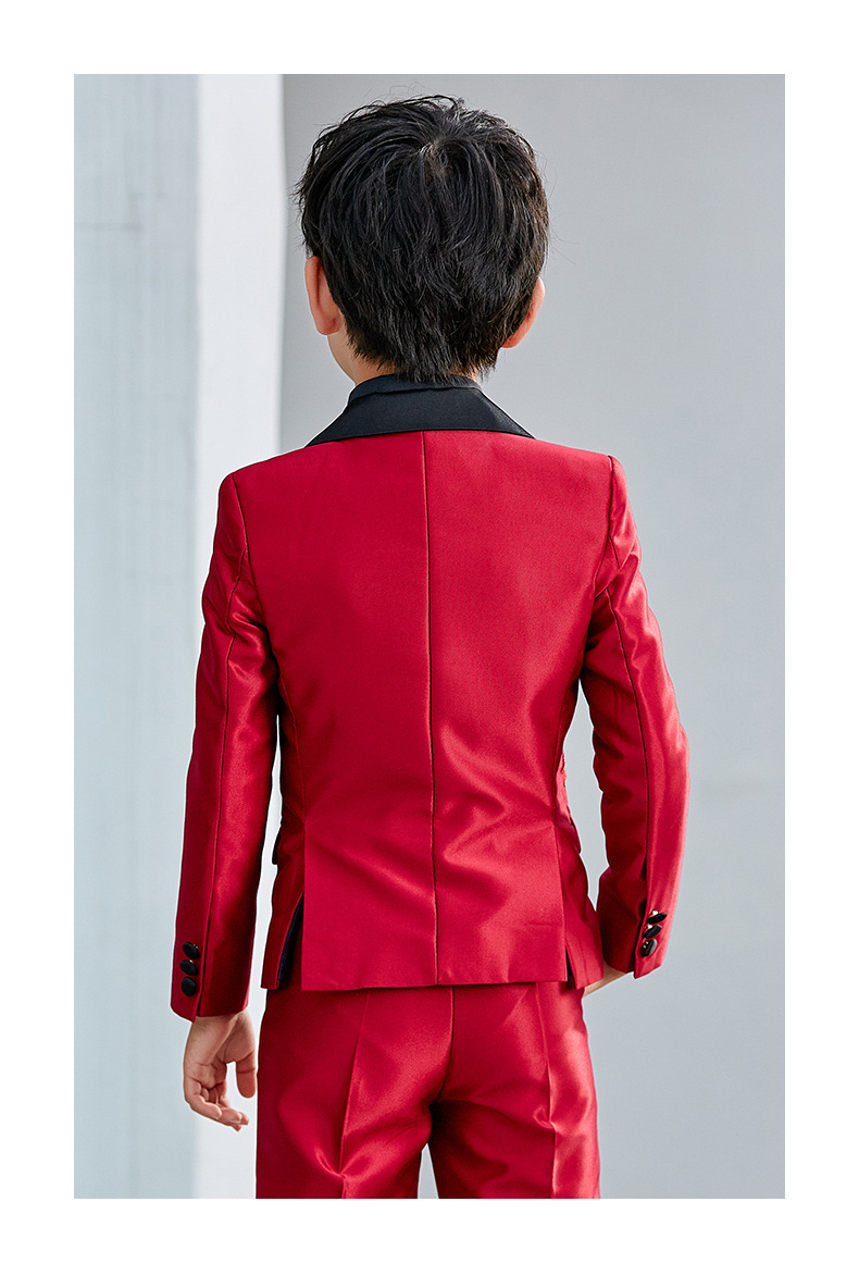 男童西装套装儿童红色西服花童婚礼主持人走秀演出服男孩生日礼服详情11