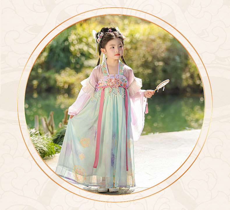 国潮女童汉服夏季新款儿童唐制古装公主连衣裙小女孩古风演出襦裙批发详情11