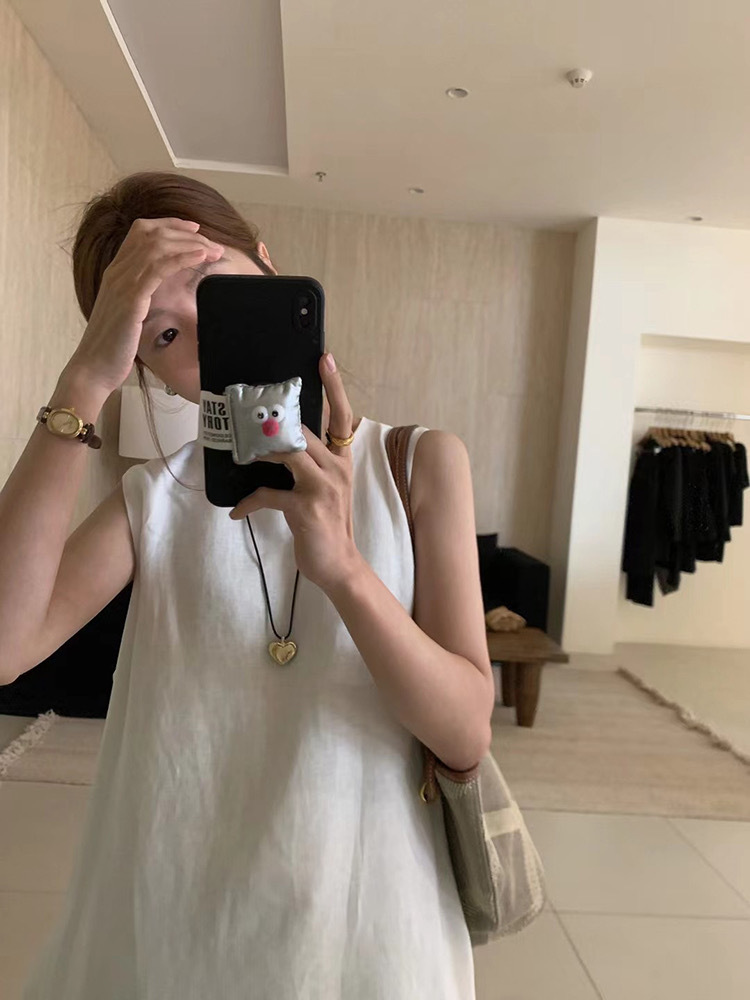 2024 Minimalist and elegant all-linen vest dress for women, summer sleeveless long dress for women pic 12