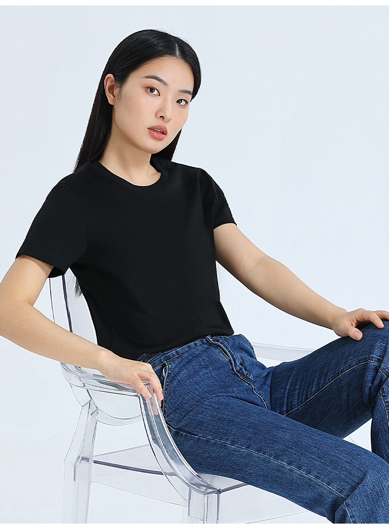 凉感T纯棉短袖T恤女宽松纯色基础内搭打底夏新款圆领白色女装详情40