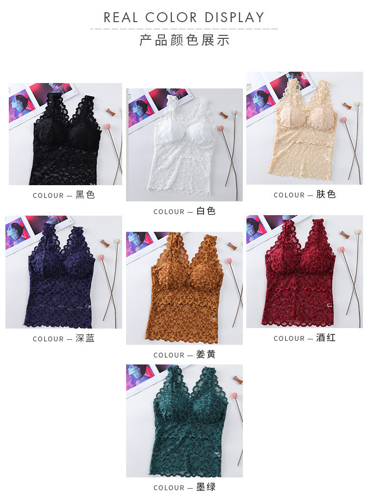 美背网红背心性感蕾丝V领吊带长款外穿内衣打底防走光带胸垫抹胸详情12