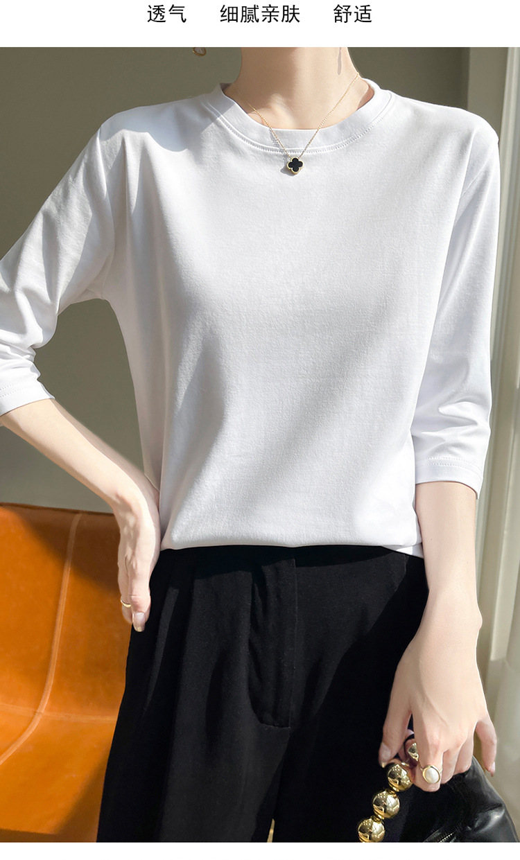 圆领丝光棉七分袖t恤女2024春夏新款气质百搭棉线打底衫半袖女详情13