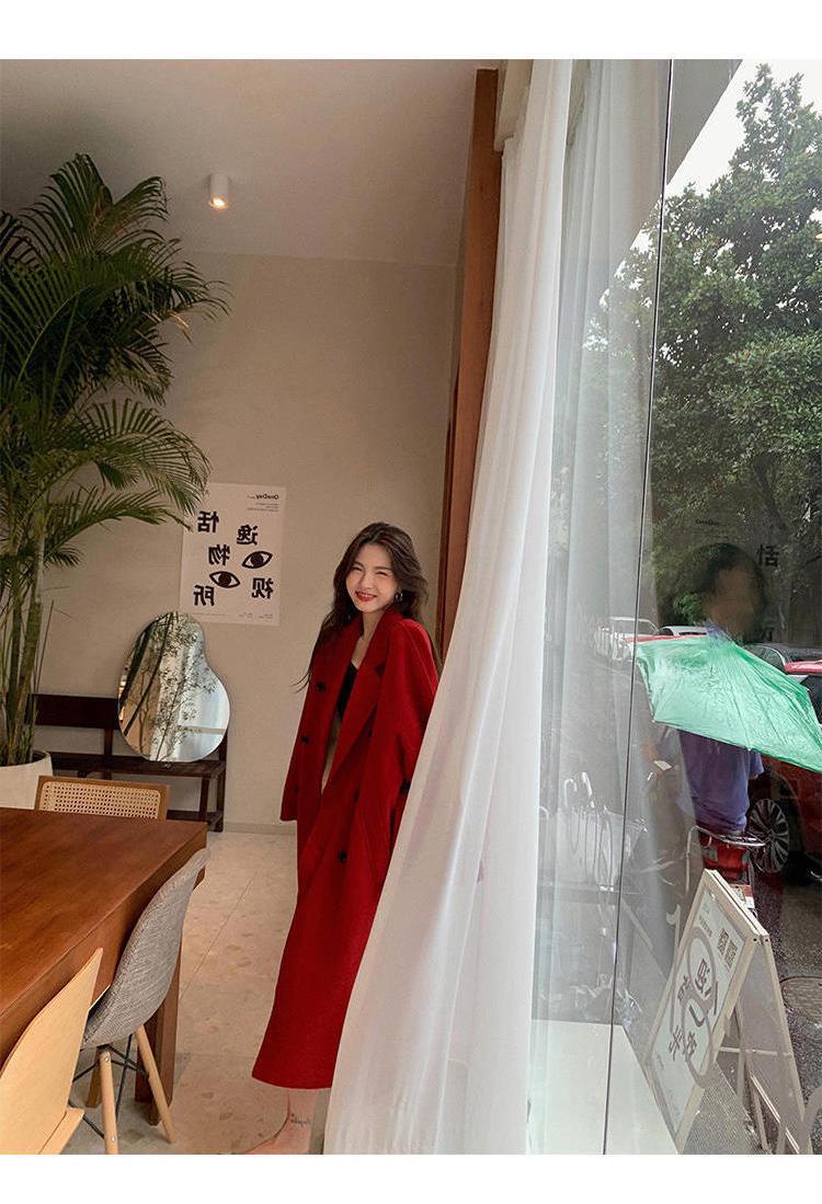 反季驼色呢子双面羊绒大衣女中长款2022年秋冬季韩系温柔毛呢外套详情28