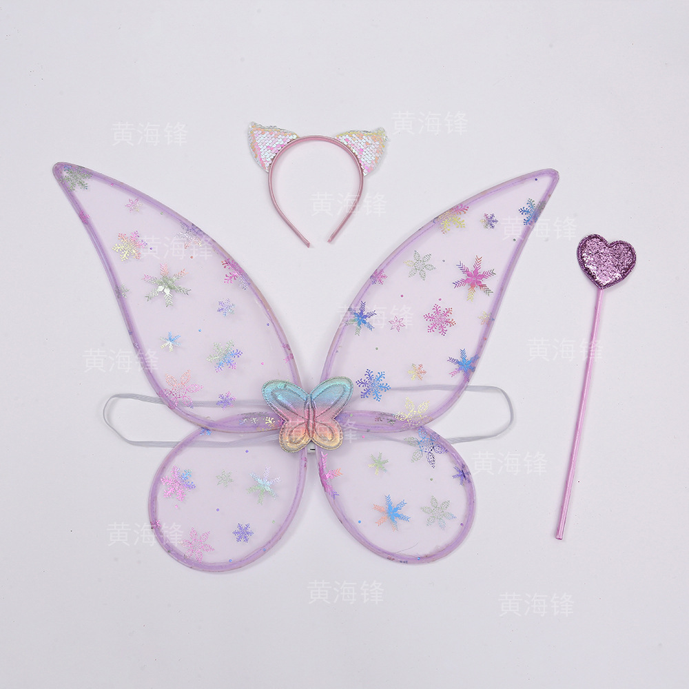 跨境圣诞节精灵翅膀套装舞会带灯单层天使翅膀魔法棒发箍三件套详情9