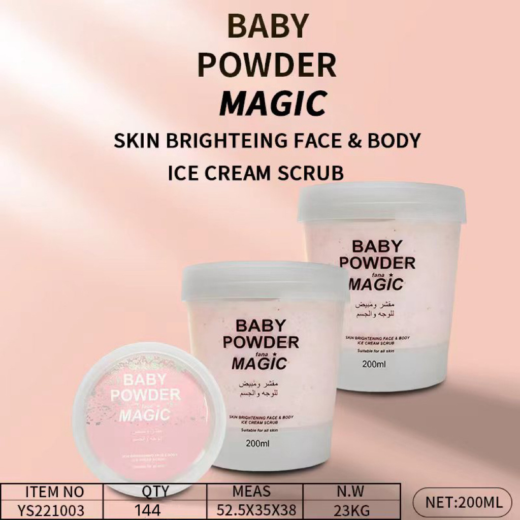 现货跨境磨砂膏BABY POWDER 200ML 身体磨砂膏宝宝粉核桃粉颗粒详情1