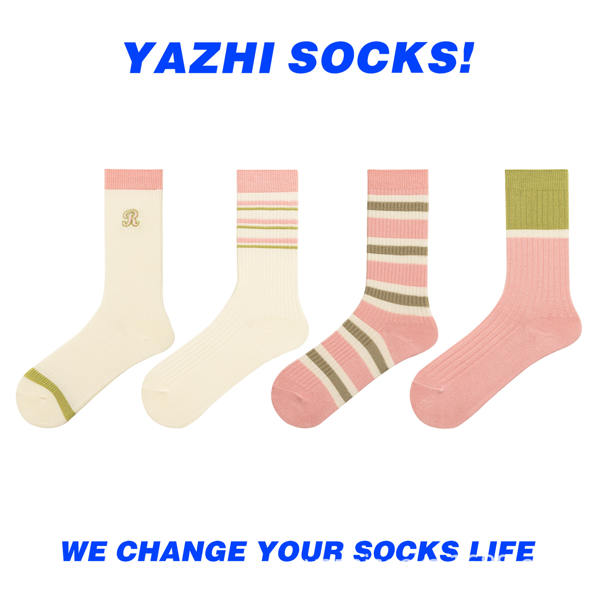 YAZHI 夏季薄款中筒女袜可爱少女粉色奶油风刺绣百搭棉袜双针袜子详情3